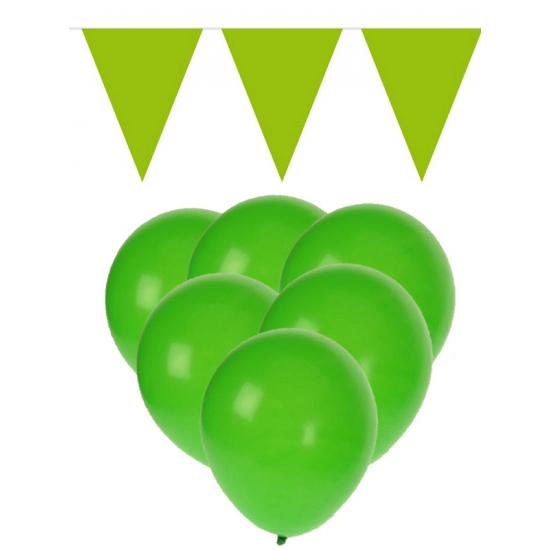 Groene versiering 15 ballonnen en 2 vlaggenlijnen - Top Merken Winkel